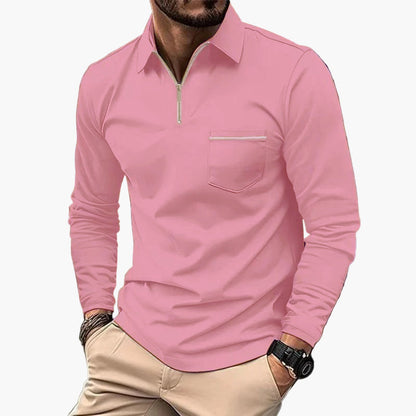 Polo a maniche lunghe da uomo con taschino sul petto – Stile casual classico per ufficio e tempo libero