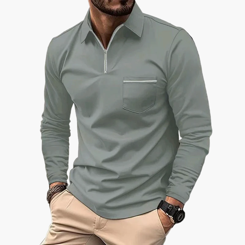 Polo a maniche lunghe da uomo con taschino sul petto – Stile casual classico per ufficio e tempo libero