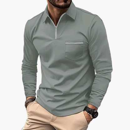 Polo a maniche lunghe da uomo con taschino sul petto – Stile casual classico per ufficio e tempo libero