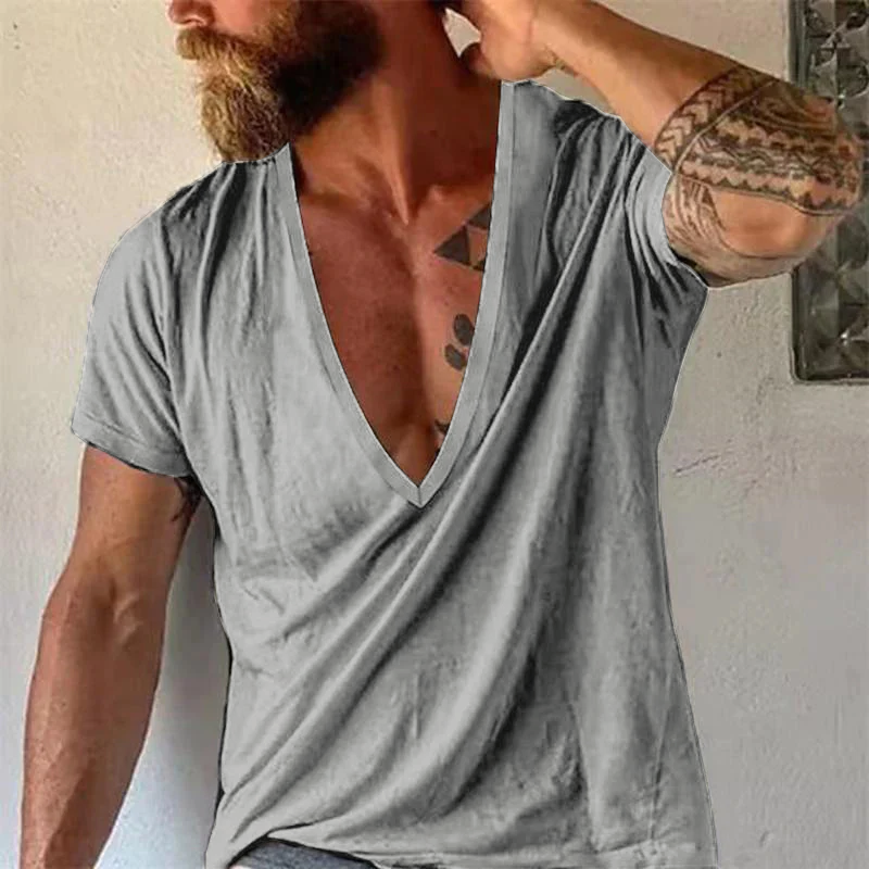 Herre T-shirt med dyb V-udskæring – Afslappet, moderne basis til hverdag og fritid