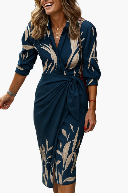 Vestito midi incrociato da donna – Design a righe moderno per ufficio e tempo libero