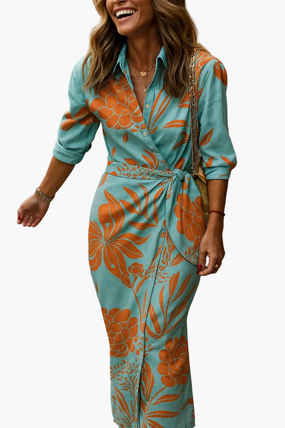 Vestito midi incrociato da donna – Design a righe moderno per ufficio e tempo libero