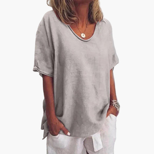 Blusa casual oversize para mujer con cuello redondo – Básico suelto para diario y oficina