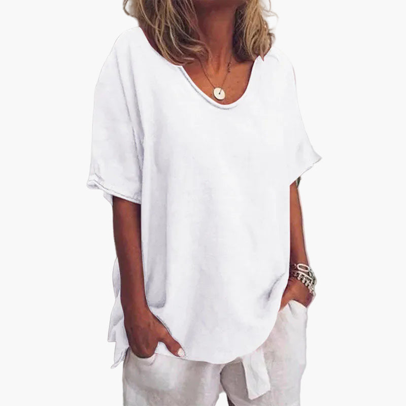 Dames Oversized Casual Blouse met Ronde Hals – Los Basic voor Dagelijks en Kantoor