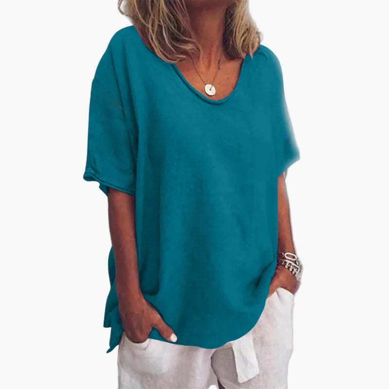 Dames Oversized Casual Blouse met Ronde Hals – Los Basic voor Dagelijks en Kantoor