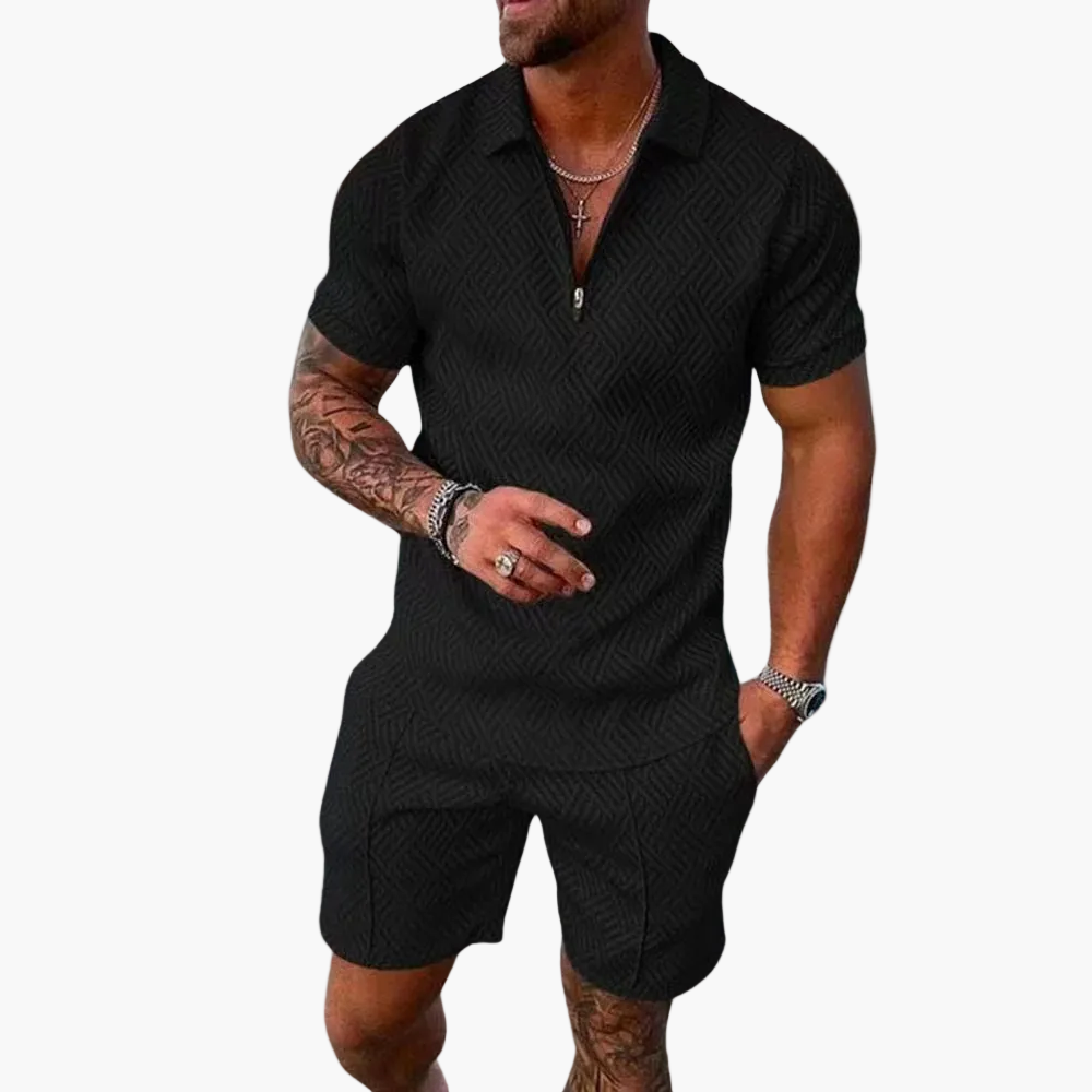 Ensemble été homme – Polo zippé et short à la mode, tenue décontractée pour le quotidien et les vacances