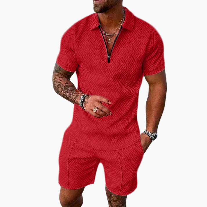 Ensemble été homme – Polo zippé et short à la mode, tenue décontractée pour le quotidien et les vacances