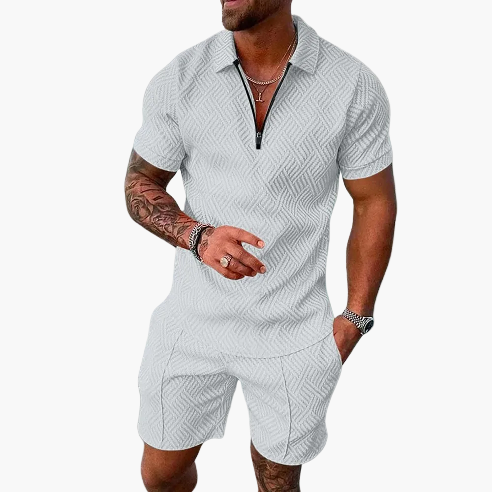 Ensemble été homme – Polo zippé et short à la mode, tenue décontractée pour le quotidien et les vacances