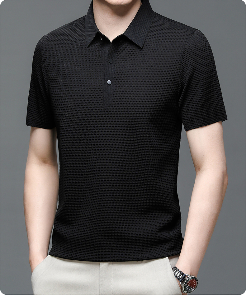 Herren Polohemd Modern Freizeit Stil – Atmungsaktives Sommer Oberteil mit Strukturmuster