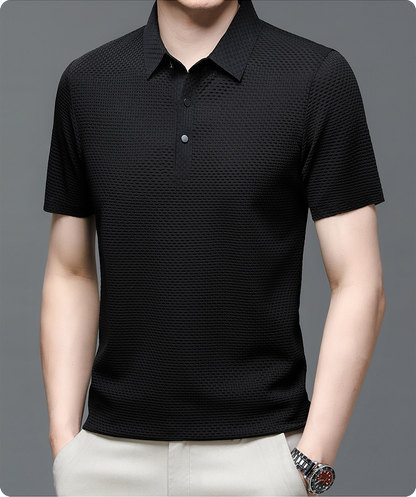 Herren Polohemd Modern Freizeit Stil – Atmungsaktives Sommer Oberteil mit Strukturmuster