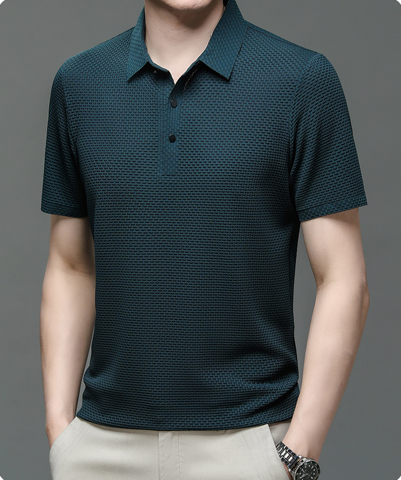 Herren Polohemd Modern Freizeit Stil – Atmungsaktives Sommer Oberteil mit Strukturmuster