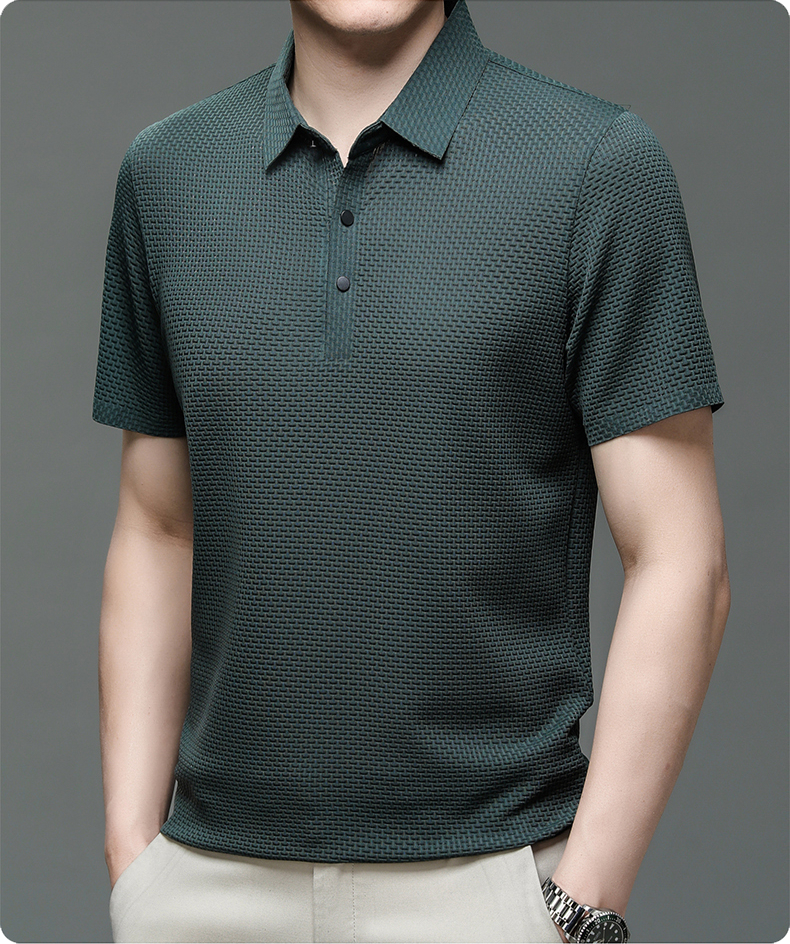 Herren Polohemd Modern Freizeit Stil – Atmungsaktives Sommer Oberteil mit Strukturmuster