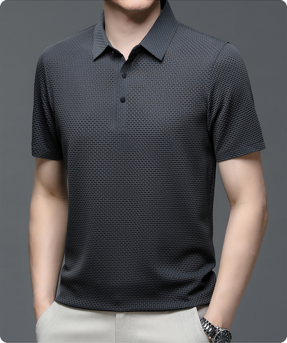 Herren Polohemd Modern Freizeit Stil – Atmungsaktives Sommer Oberteil mit Strukturmuster