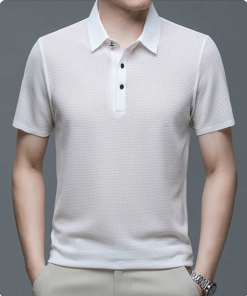 Herren Polohemd Modern Freizeit Stil – Atmungsaktives Sommer Oberteil mit Strukturmuster
