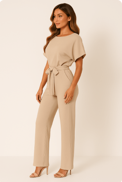 Damens jumpsuit med knytbälte – Elegant heldräkt för fritid & speciella tillfällen