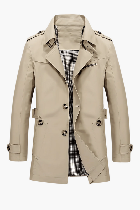 Abrigo trench para hombre con cuello vuelto – Abrigo clásico para negocios y tiempo libre