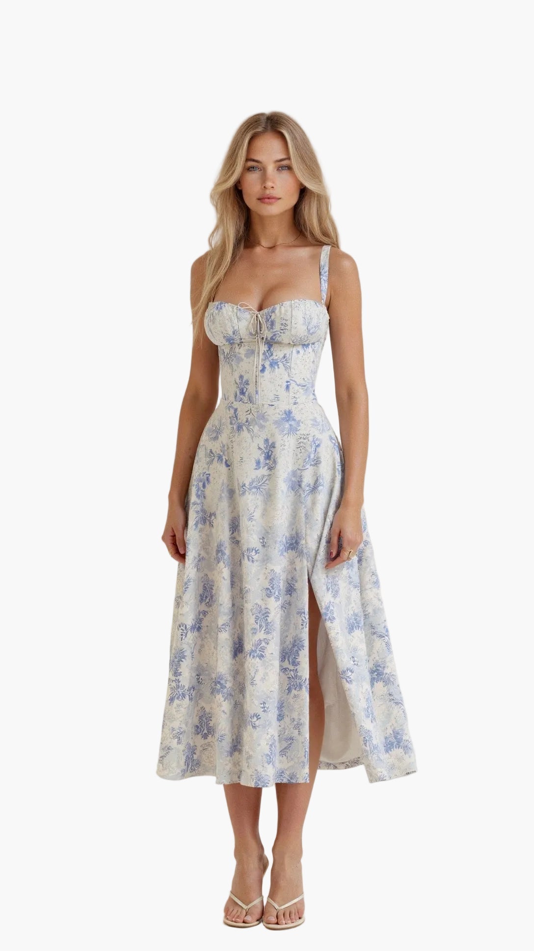 Damen Midikleid mit Korsett-Design und floralem Muster – Elegantes Sommerkleid für besondere Anlässe