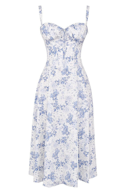 Damen Midikleid mit Korsett-Design und floralem Muster – Elegantes Sommerkleid für besondere Anlässe
