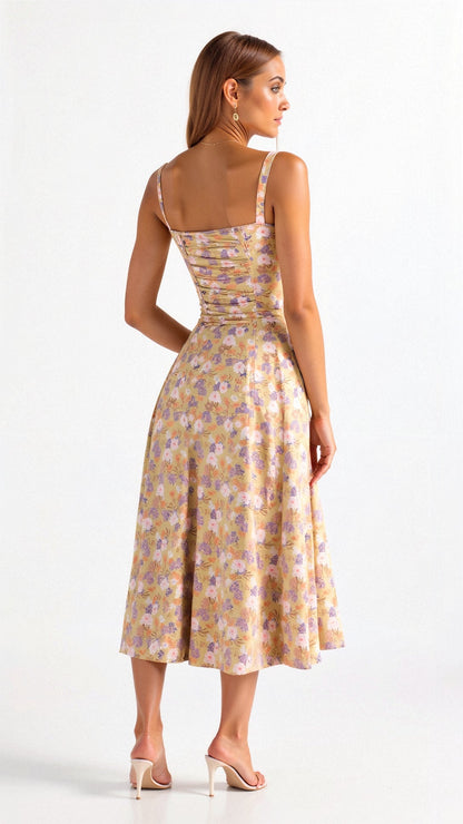 Damen Midikleid mit Korsett-Design und floralem Muster – Elegantes Sommerkleid für besondere Anlässe