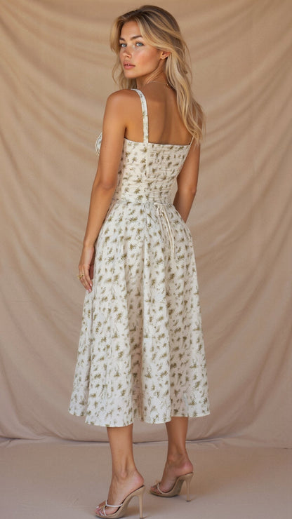 Damen Midikleid mit Korsett-Design und floralem Muster – Elegantes Sommerkleid für besondere Anlässe