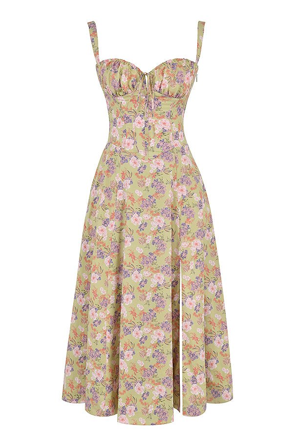 Damen Midikleid mit Korsett-Design und floralem Muster – Elegantes Sommerkleid für besondere Anlässe