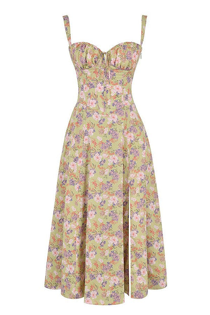 Damen Midikleid mit Korsett-Design und floralem Muster – Elegantes Sommerkleid für besondere Anlässe