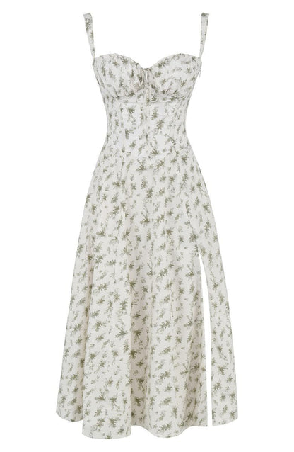 Damen Midikleid mit Korsett-Design und floralem Muster – Elegantes Sommerkleid für besondere Anlässe