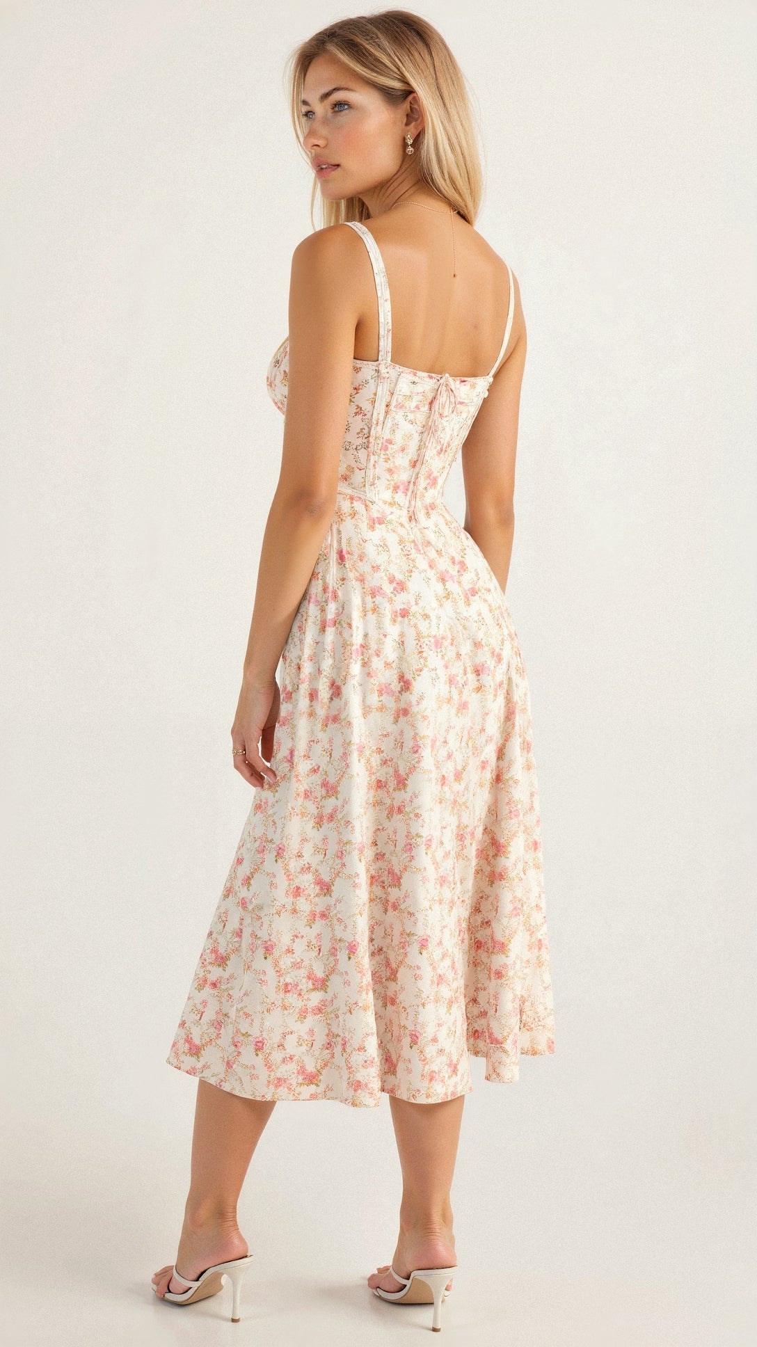 Damen Midikleid mit Korsett-Design und floralem Muster – Elegantes Sommerkleid für besondere Anlässe