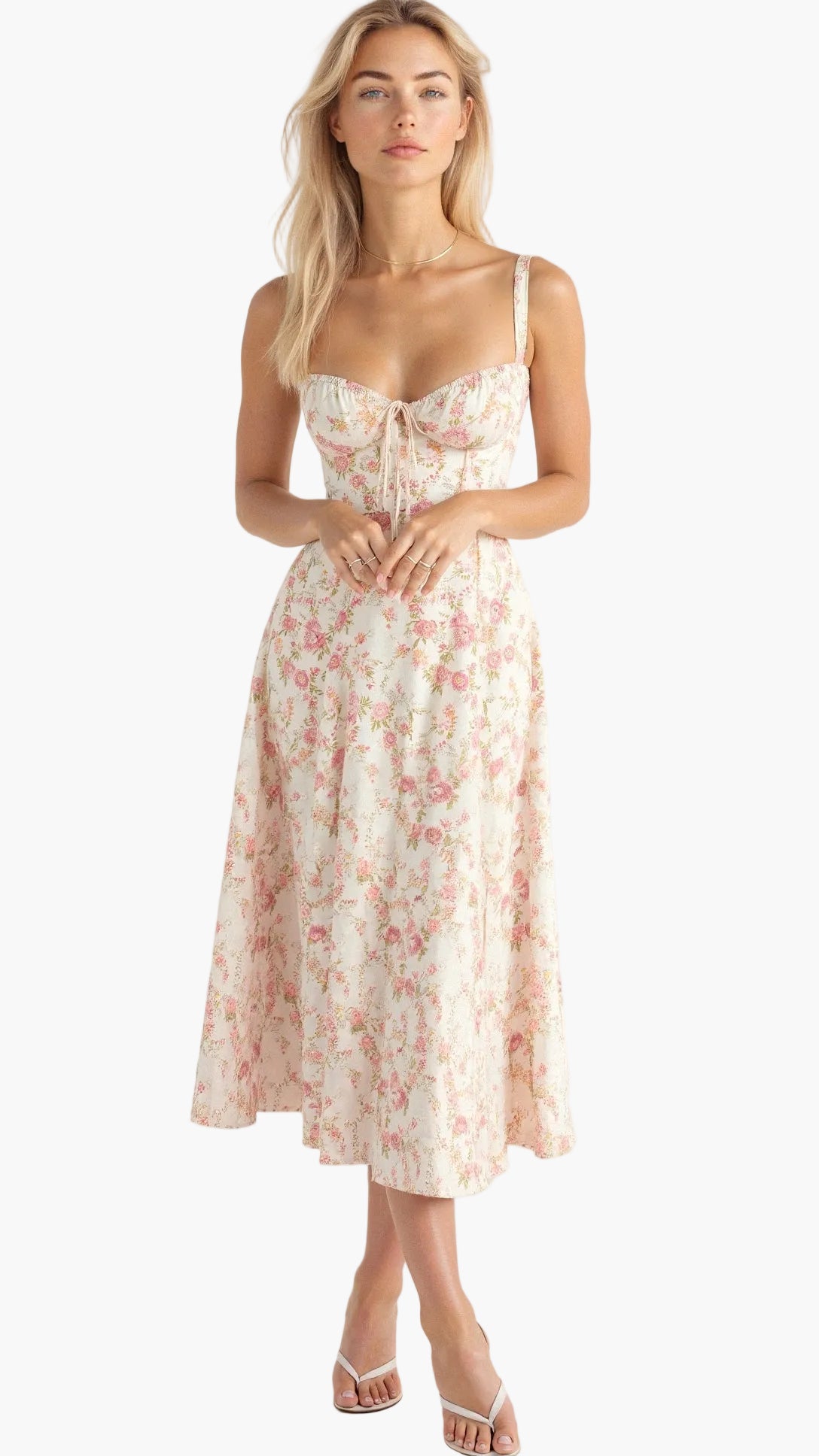 Damen Midikleid mit Korsett-Design und floralem Muster – Elegantes Sommerkleid für besondere Anlässe