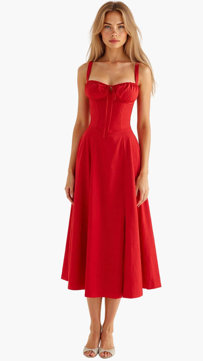 Damen Midikleid mit Korsett-Design und floralem Muster – Elegantes Sommerkleid für besondere Anlässe
