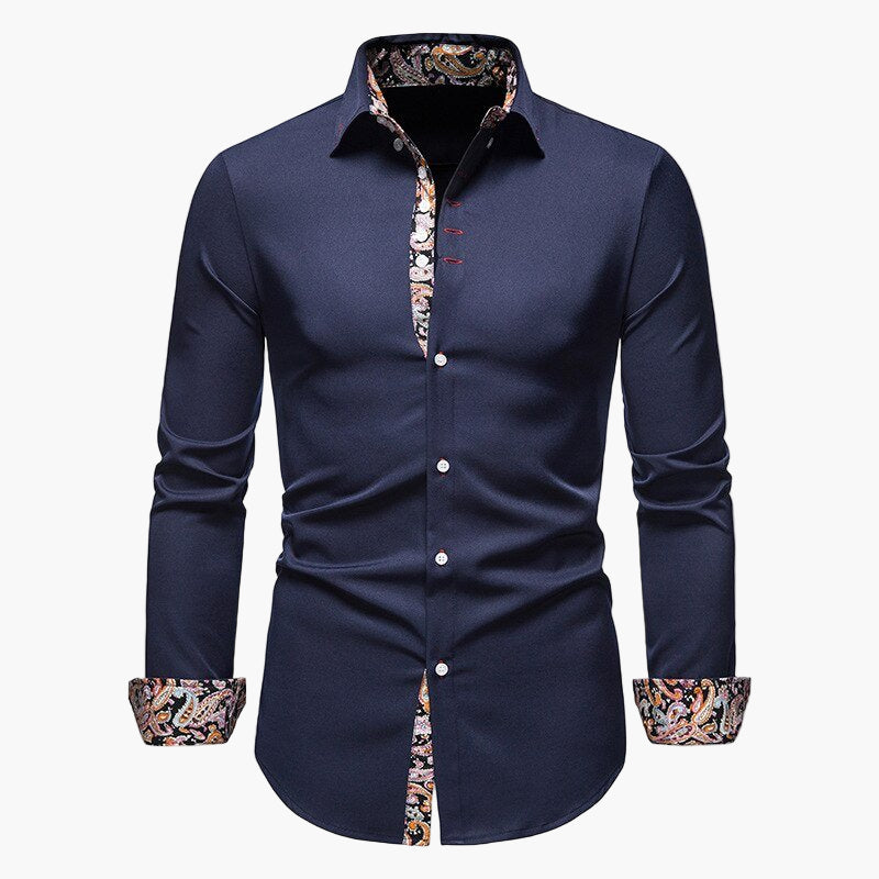 Chemise homme élégante à manches longues avec design moderne et détails paisley – Pour le travail et les loisirs