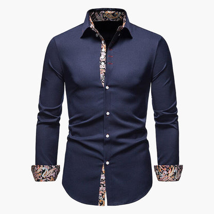 Chemise homme élégante à manches longues avec design moderne et détails paisley – Pour le travail et les loisirs