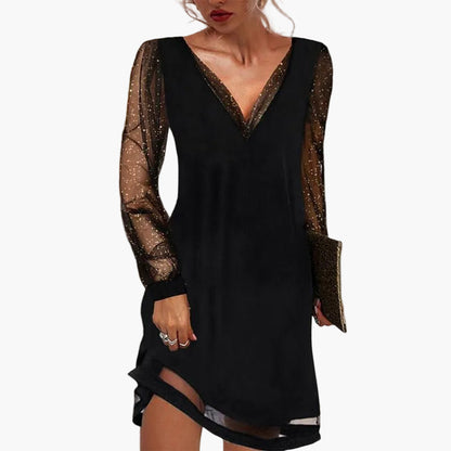 Damen Abendkleid Elegant mit Transparenten Ärmeln und V-Ausschnitt – Perfekt für festliche Anlässe