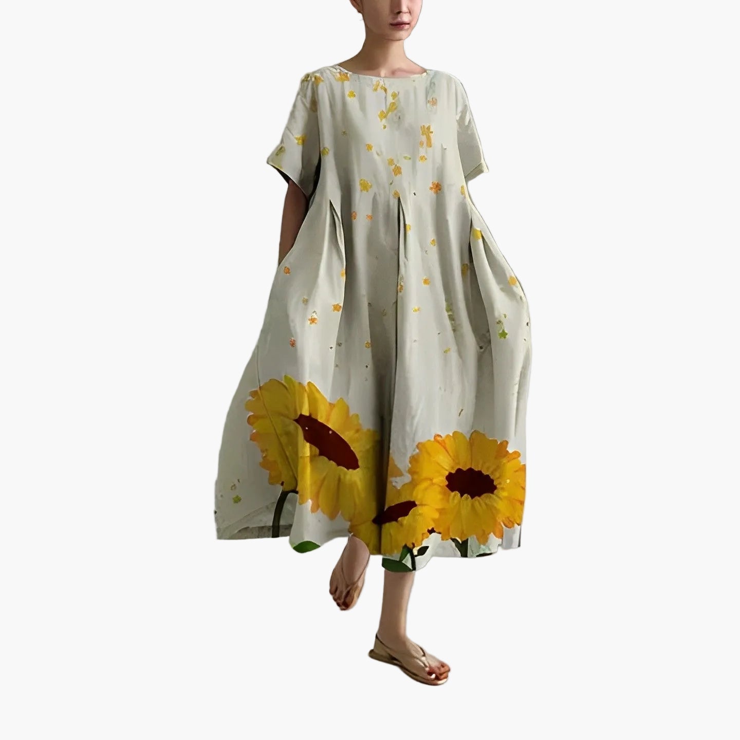 Dame sommerkjole løs, moderne, blomstrete midi