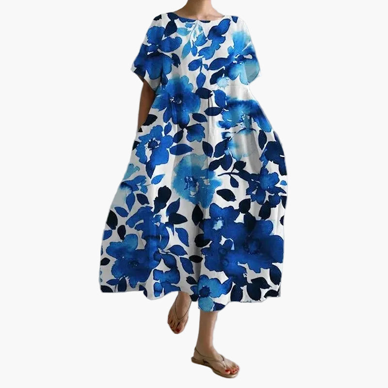 Dame sommerkjole løs, moderne, blomstrete midi