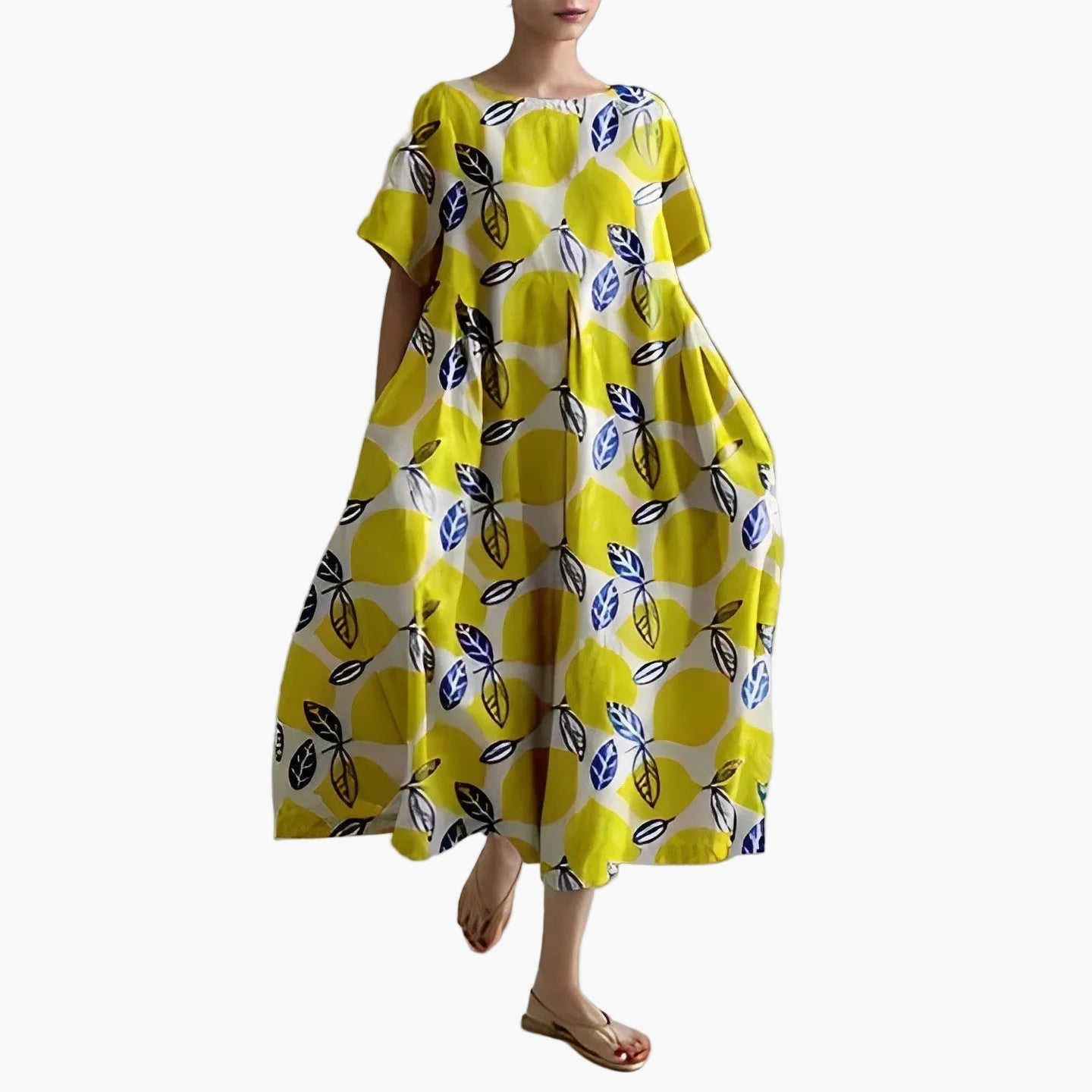 Dame sommerkjole løs, moderne, blomstrete midi