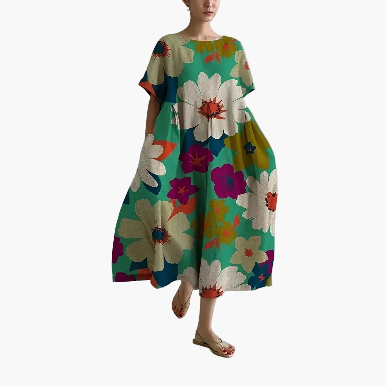 Dame sommerkjole løs, moderne, blomstrete midi