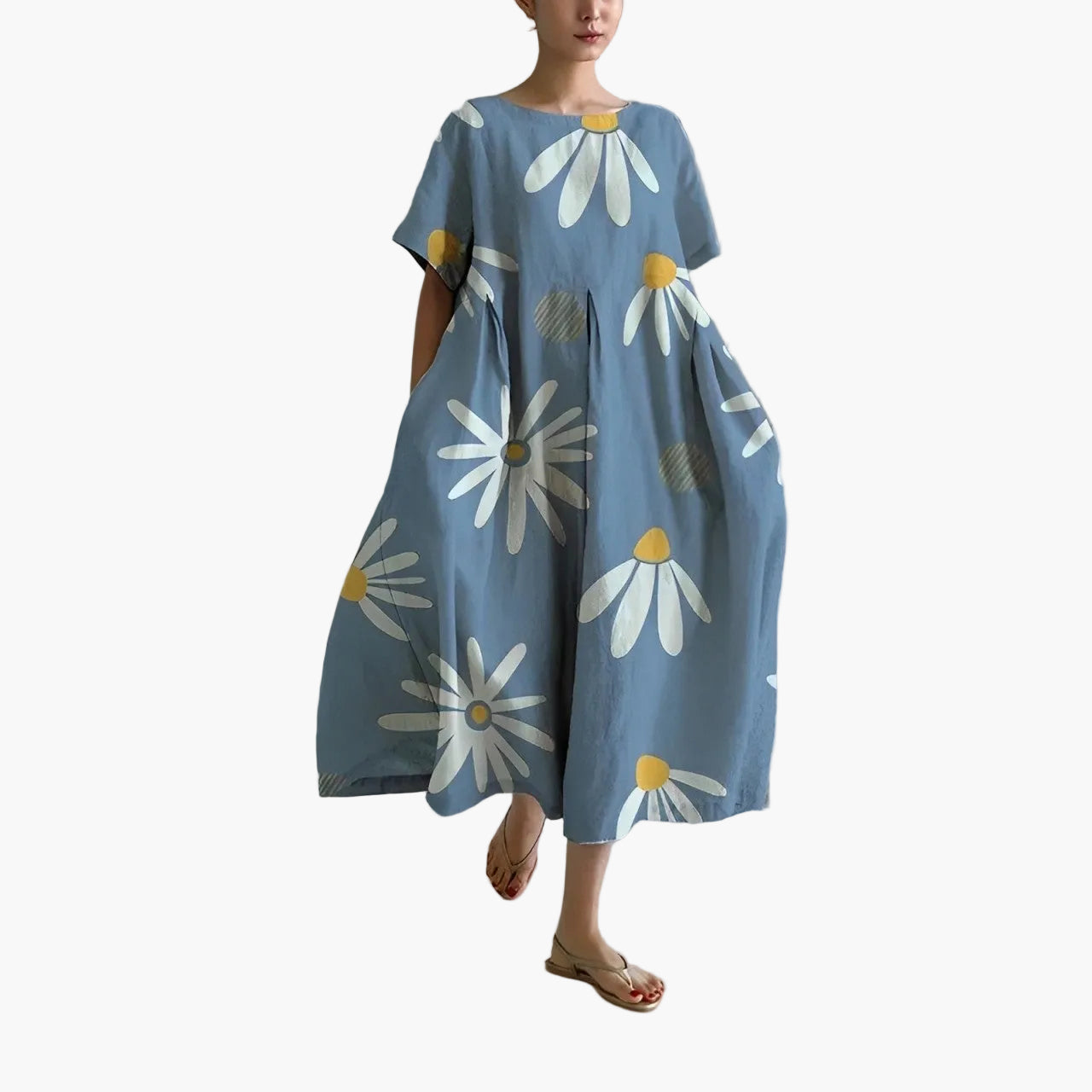 Dame sommerkjole løs, moderne, blomstrete midi