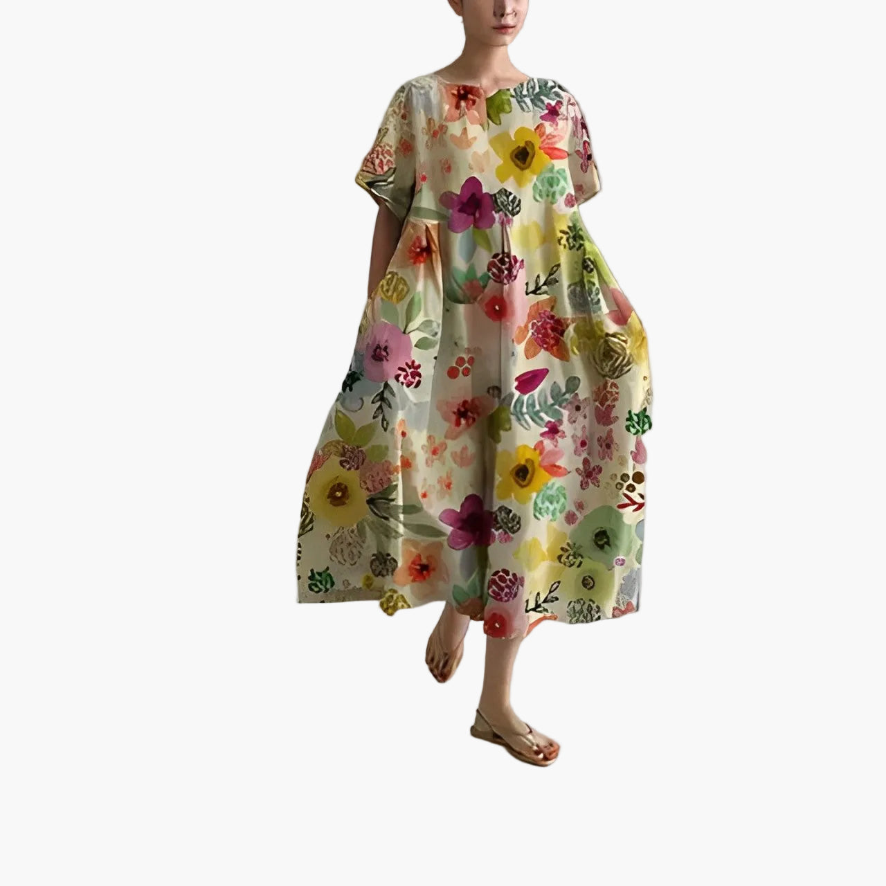 Dame sommerkjole løs, moderne, blomstrete midi