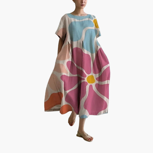 Dames Zomerjurk los modern gebloemd vrijetijdsjurk midi