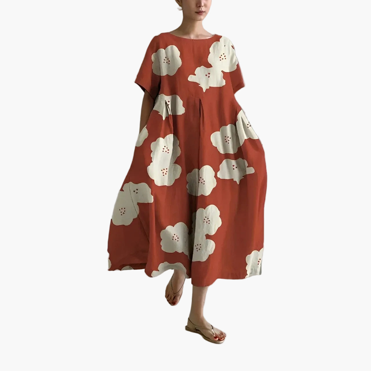 Dame sommerkjole løs, moderne, blomstrete midi