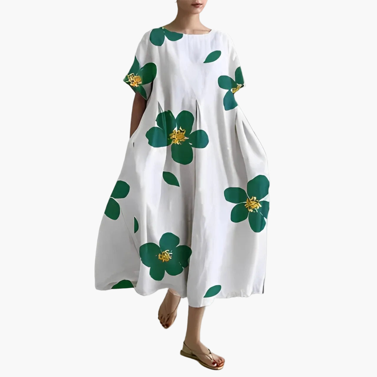 Dame sommerkjole løs, moderne, blomstrete midi