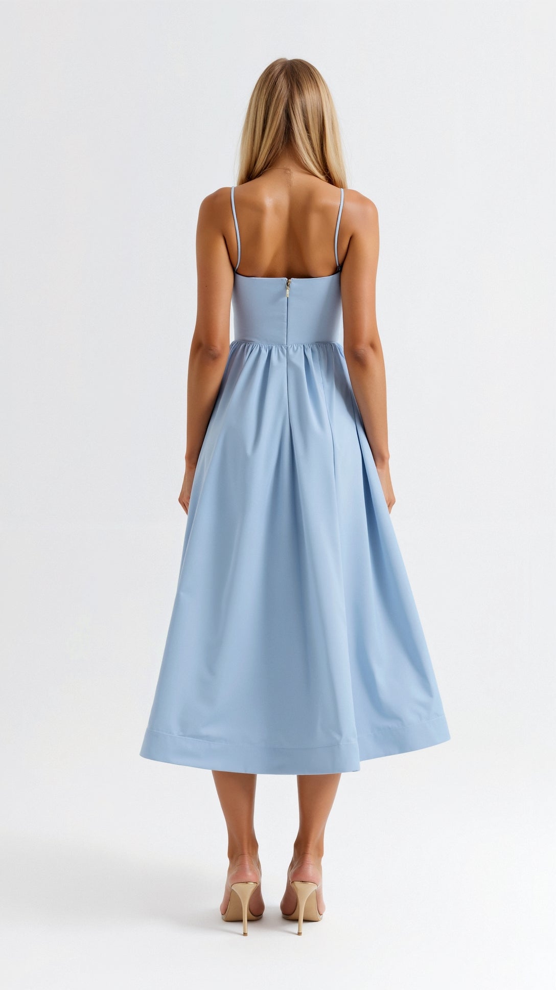 Vestido midi para mujer con tirantes finos – Look elegante de verano para ocasiones especiales