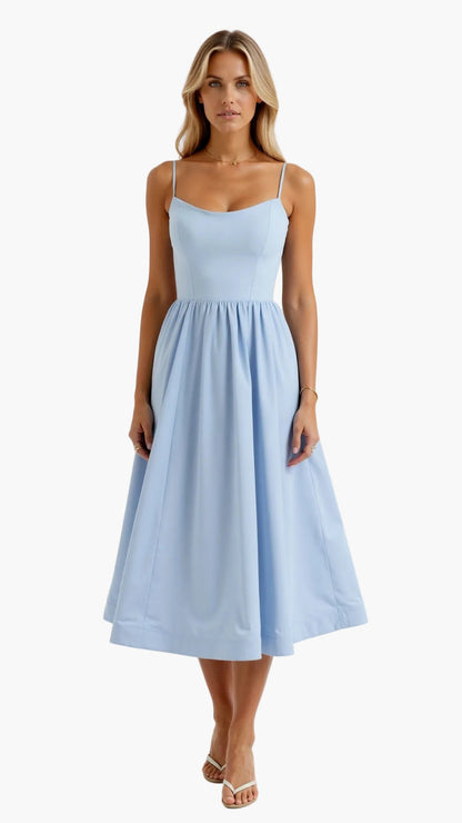 Vestido midi para mujer con tirantes finos – Look elegante de verano para ocasiones especiales