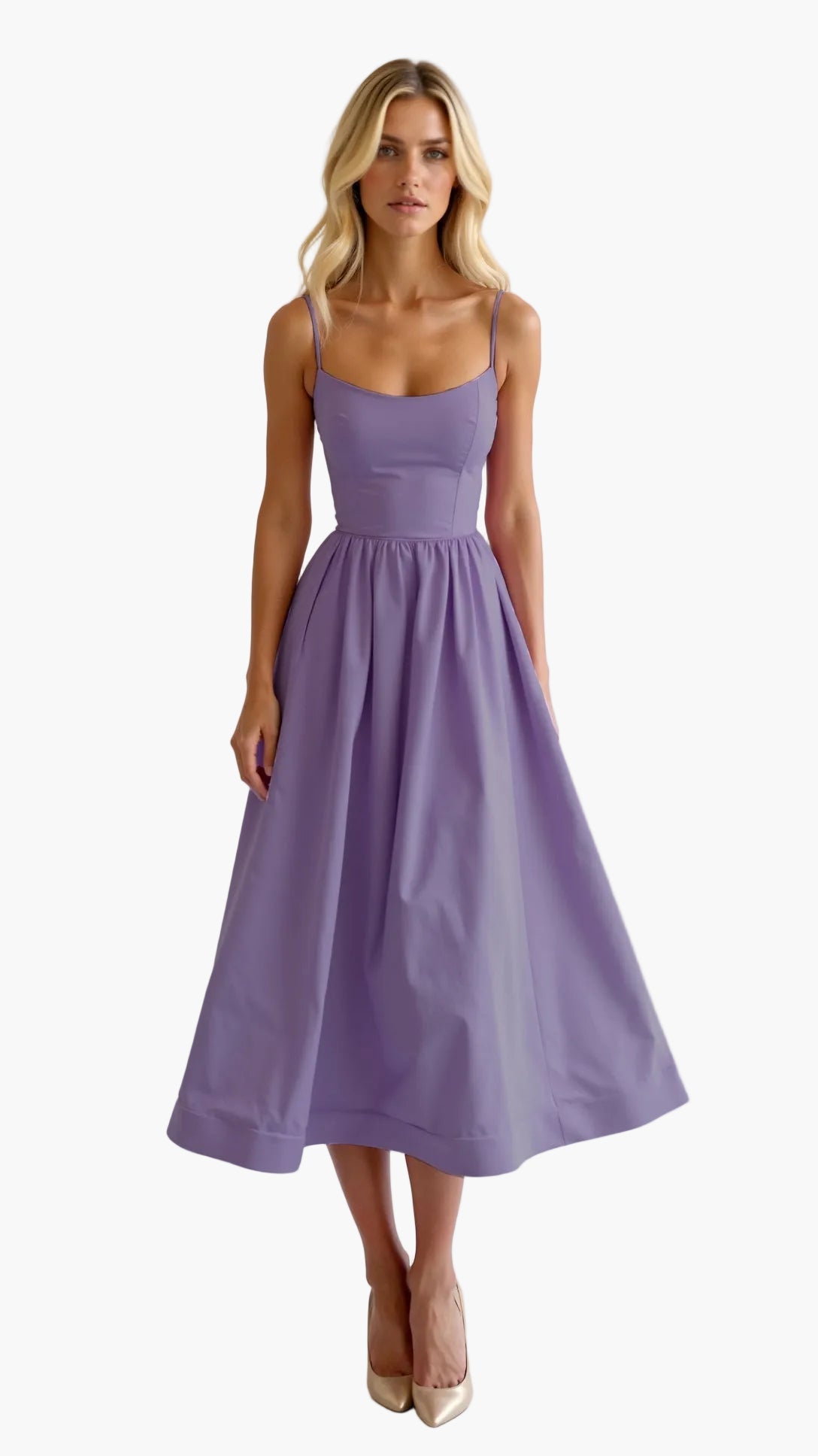 Vestido midi para mujer con tirantes finos – Look elegante de verano para ocasiones especiales