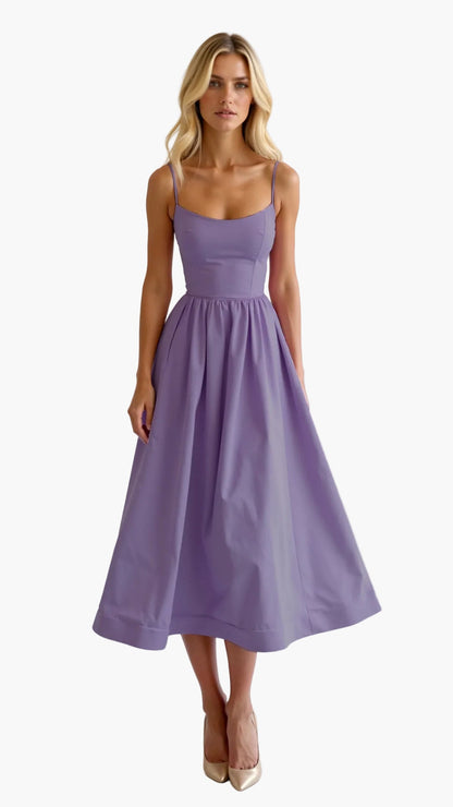 Vestido midi para mujer con tirantes finos – Look elegante de verano para ocasiones especiales