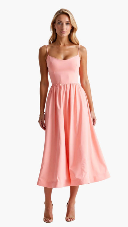 Vestido midi para mujer con tirantes finos – Look elegante de verano para ocasiones especiales