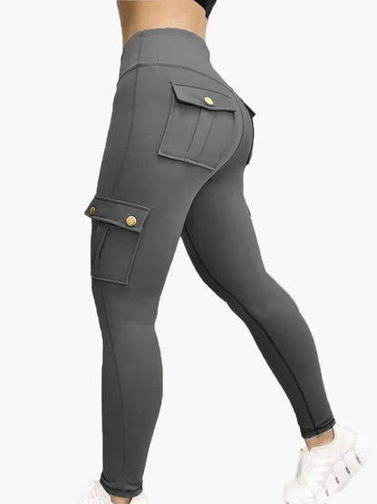 Damskie legginsy cargo fitness – modne sportowe rajstopy z kieszeniami i dopasowanym krojem
