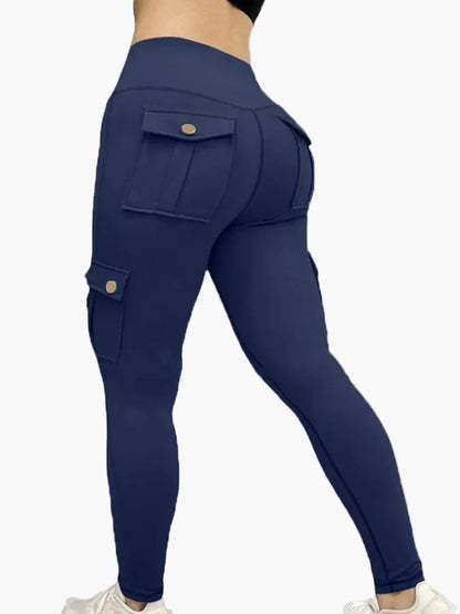 Damskie legginsy cargo fitness – modne sportowe rajstopy z kieszeniami i dopasowanym krojem