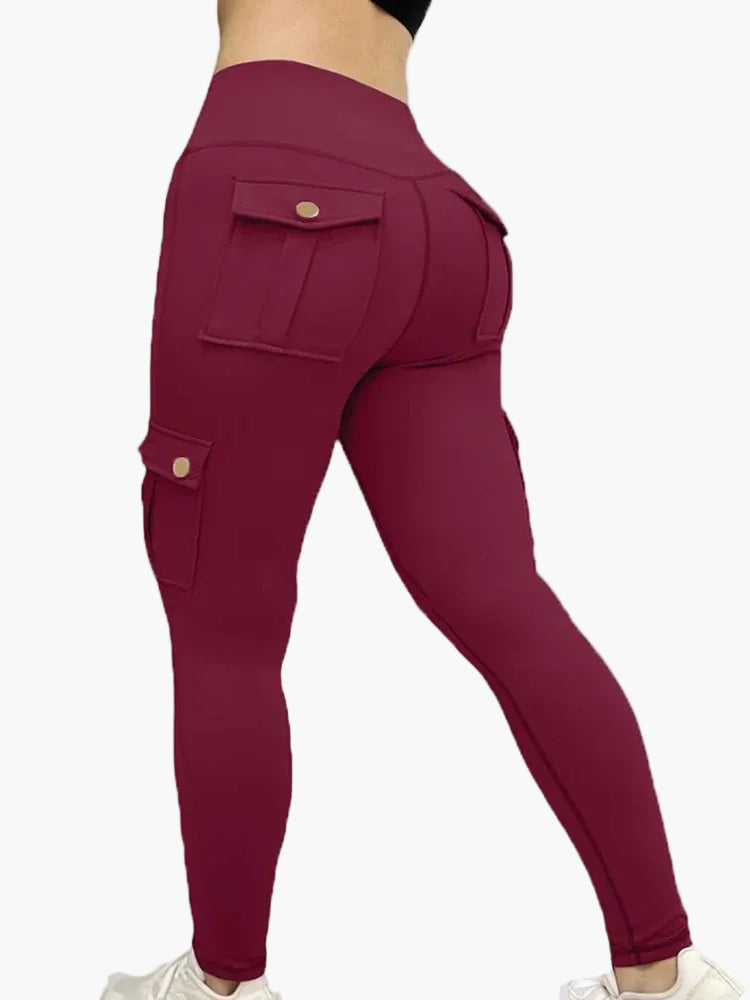 Damskie legginsy cargo fitness – modne sportowe rajstopy z kieszeniami i dopasowanym krojem